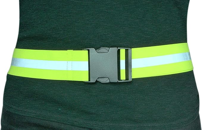 Green Reflective Elastic Waistband Adjustable Glow in the Dark Retro Style for Running Walking Motorcycling.