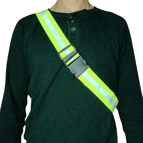 Green Reflective Elastic Waistband Adjustable Glow in the Dark Retro Style for Running Walking Motorcycling.