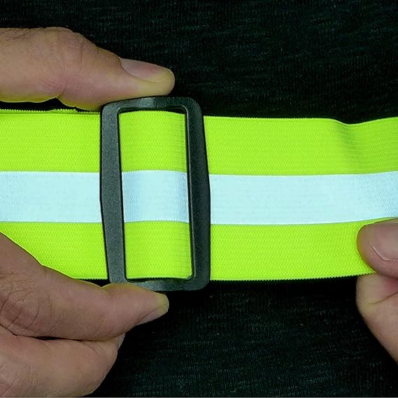 Green Reflective Elastic Waistband Adjustable Glow in the Dark Retro Style for Running Walking Motorcycling.