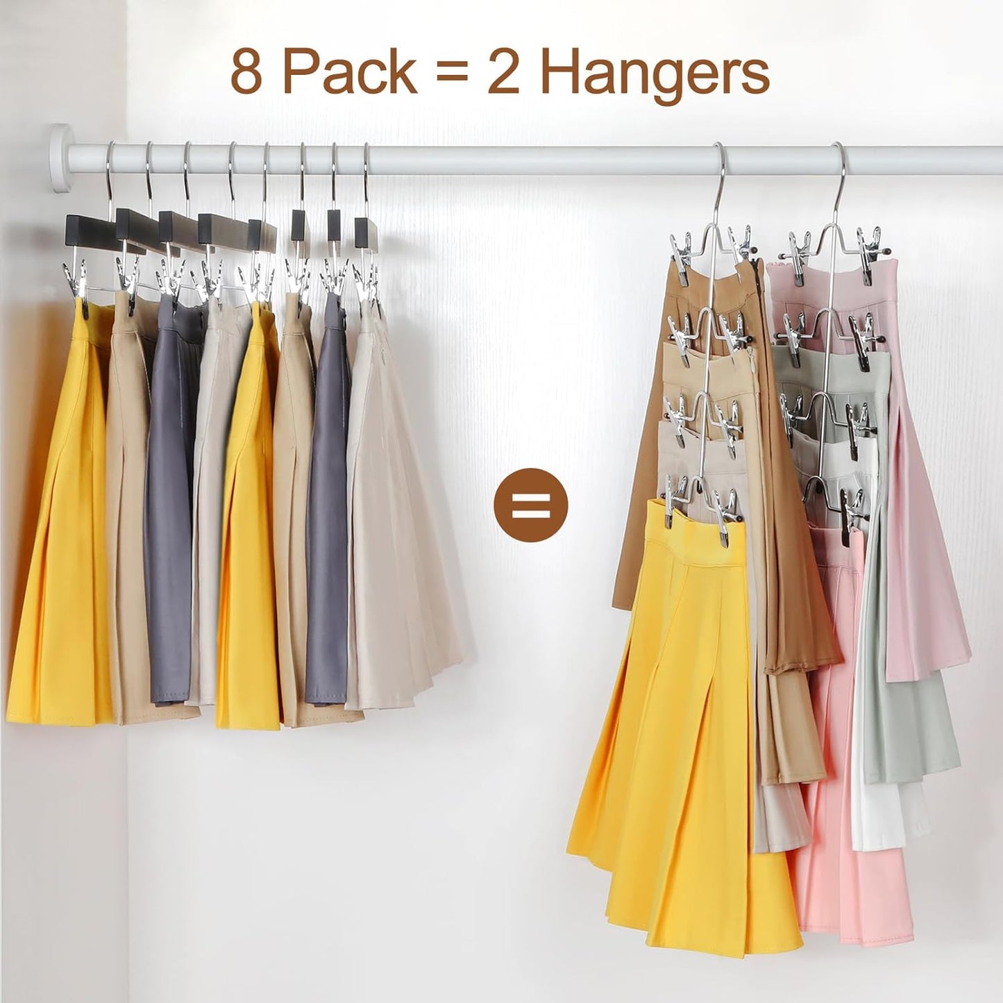 2 Pack Black Pants Hangers with Adjustable Clips Non-Slip Space Saving for Jeans Shorts Skirts Dresses Hand Towels in Laundry Room