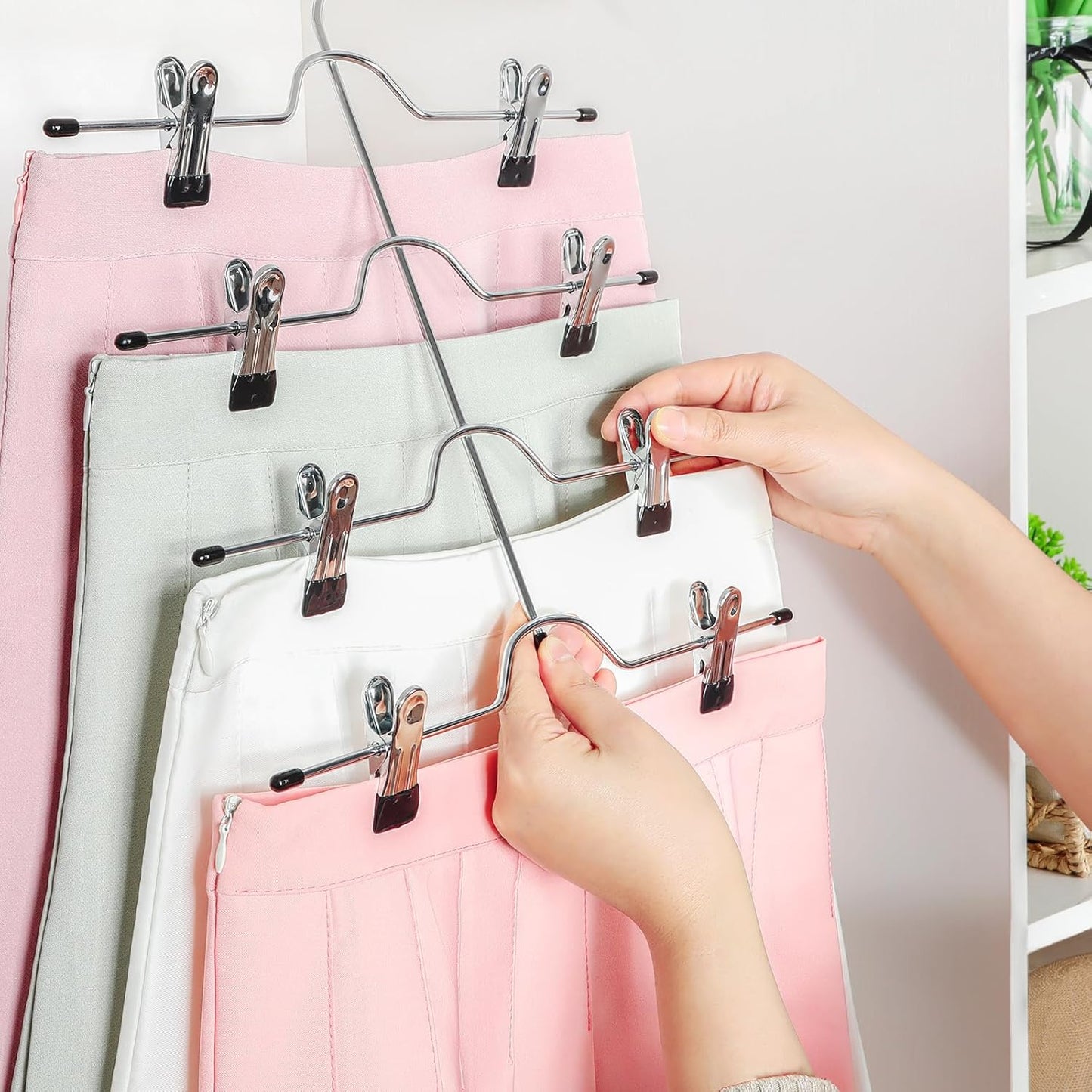 2 Pack Black Pants Hangers with Adjustable Clips Non-Slip Space Saving for Jeans Shorts Skirts Dresses Hand Towels in Laundry Room