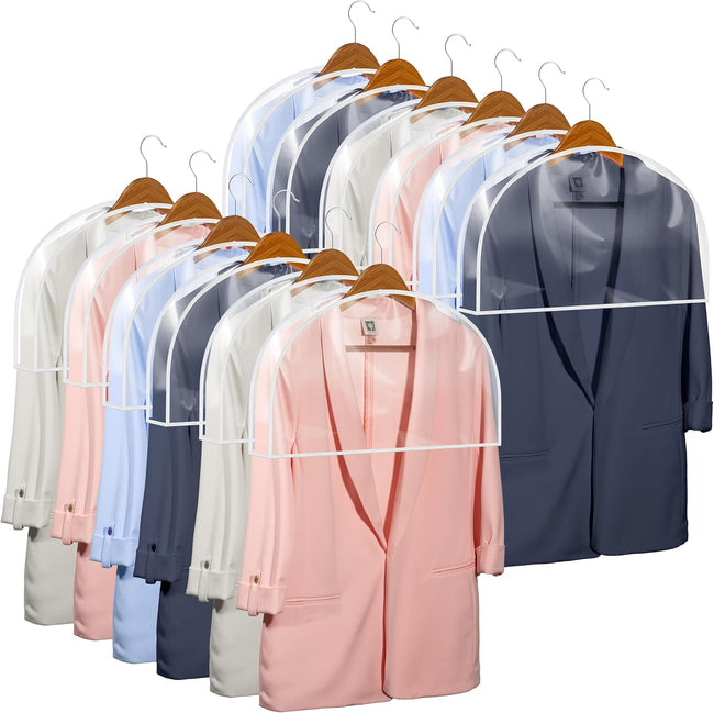 12 Pack Transparent Dustproof Garment Bags 60x30cm Wardrobe Organizer Storage Covers. Hover Image