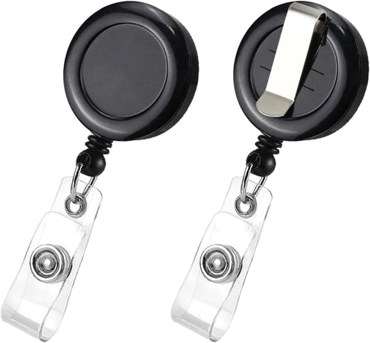2 Pack Black Retractable ID Badge Holders with Belt Clip for Teachers Students Office Staff.
