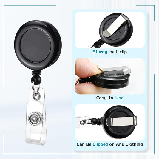2 Pack Black Retractable ID Badge Holders with Belt Clip for Teachers Students Office Staff.