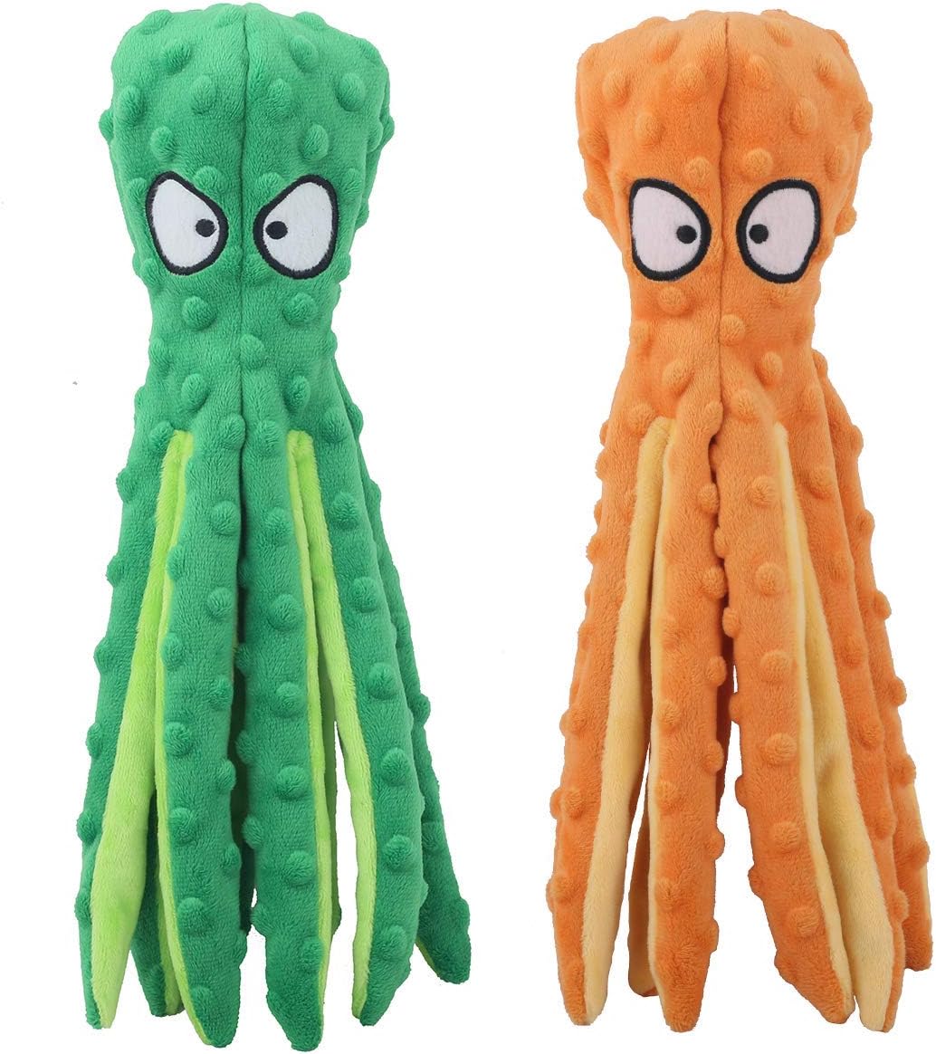 2-Pack Squeaky Plush Dog Toys for Chewers Puppy Teething Durable Interactive Chew Toys for Small Medium Large Dogs Training and Boredom Relief.