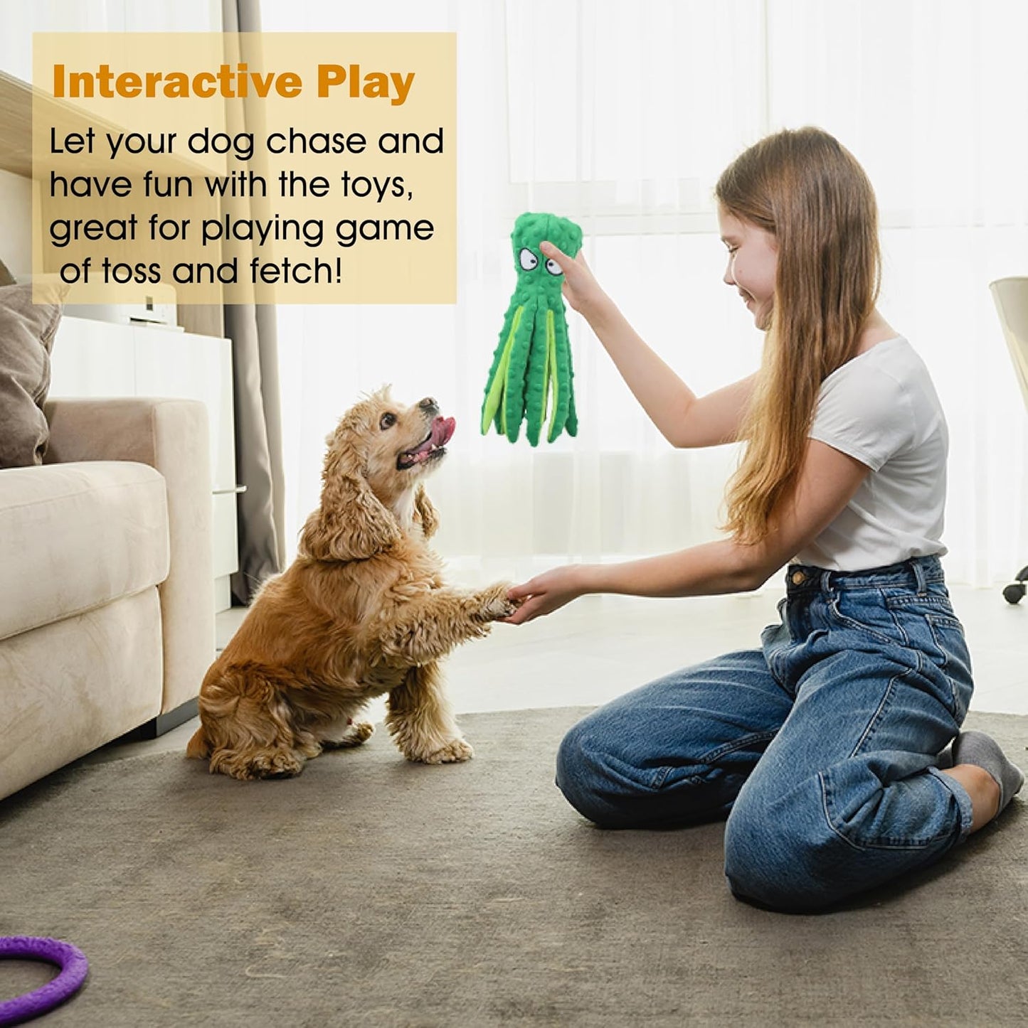 2-Pack Squeaky Plush Dog Toys for Chewers Puppy Teething Durable Interactive Chew Toys for Small Medium Large Dogs Training and Boredom Relief.