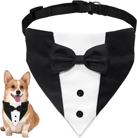 Formal Dog Smoking Set Collar Neckband Adjustable 12.5-21 Inch Black Formal Dog Dress for Wedding Engagement Birthday Fits Small Medium Large Dogs and Other Pets.