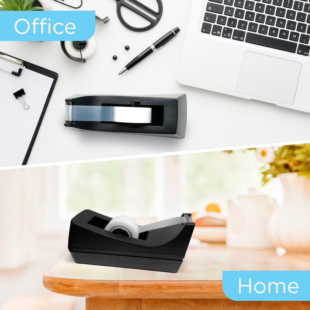 2 Pack Black Tape Dispenser Heavy Duty Desktop Holder with Anti-Slip Base for Office Home School Gift Wrapping (Tape Not Included)