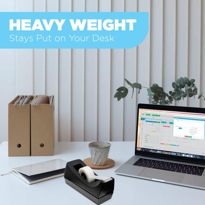 2 Pack Black Tape Dispenser Heavy Duty Desktop Holder with Anti-Slip Base for Office Home School Gift Wrapping (Tape Not Included)
