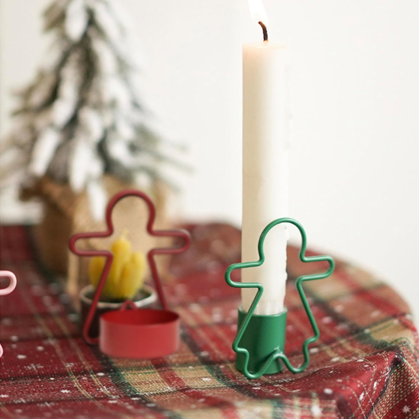 2 Pack Christmas Candles - Gingerbread & Nutcracker Shaped Candles - Arch Design - Red & Green Festive Decor - Perfect Centerpiece or Gift Idea.