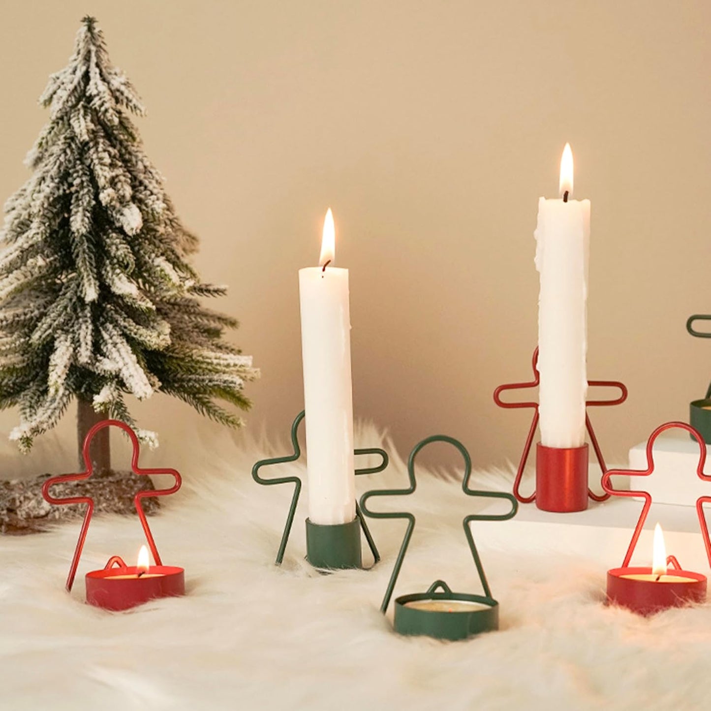 2 Pack Christmas Candles - Gingerbread & Nutcracker Shaped Candles - Arch Design - Red & Green Festive Decor - Perfect Centerpiece or Gift Idea.