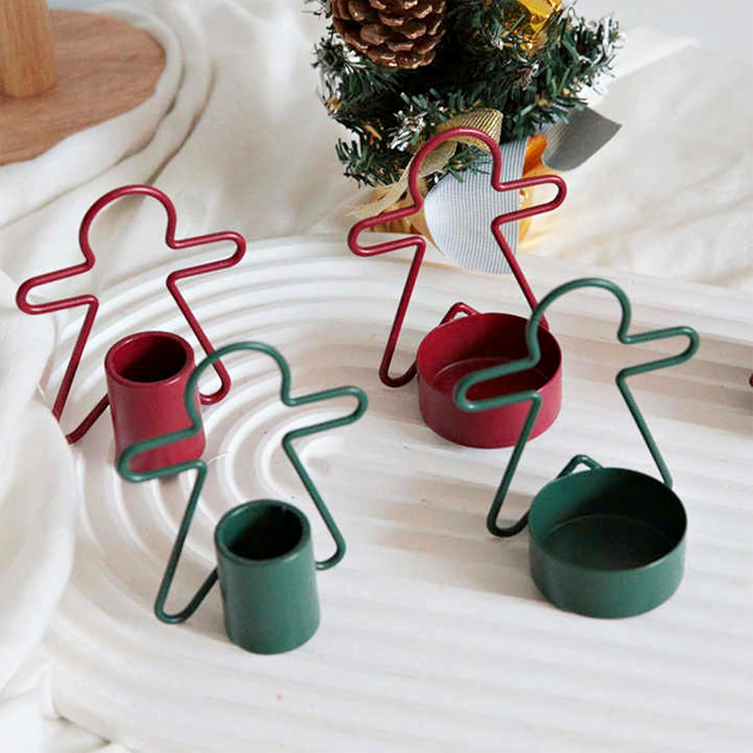 2 Pack Christmas Candles - Gingerbread & Nutcracker Shaped Candles - Arch Design - Red & Green Festive Decor - Perfect Centerpiece or Gift Idea.