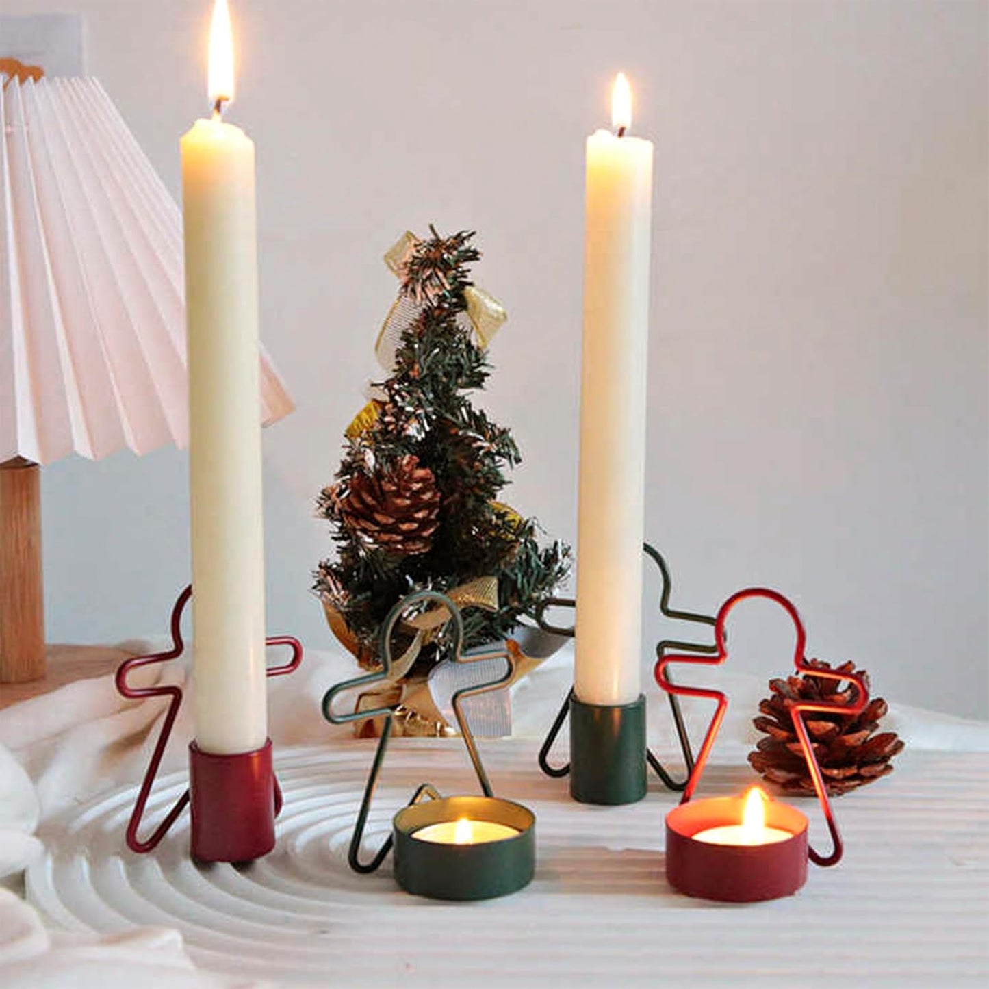 2 Pack Christmas Candles - Gingerbread & Nutcracker Shaped Candles - Arch Design - Red & Green Festive Decor - Perfect Centerpiece or Gift Idea.