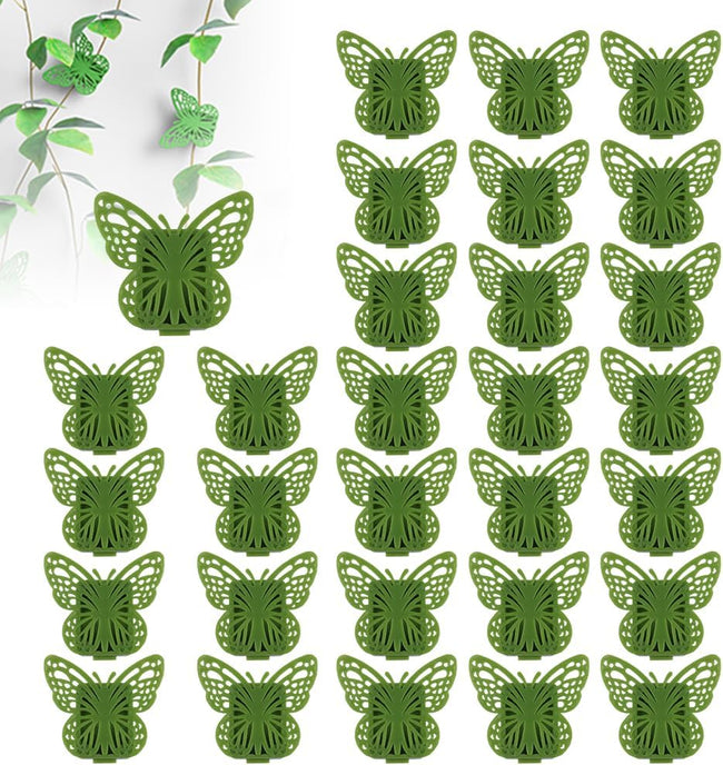 30 Green Butterfly Leaf Plant Clips Invisible Wall Plant Support Hooks Vinyl Cross Brackets for Indoor Outdoor Climbing Plants. Hover Image