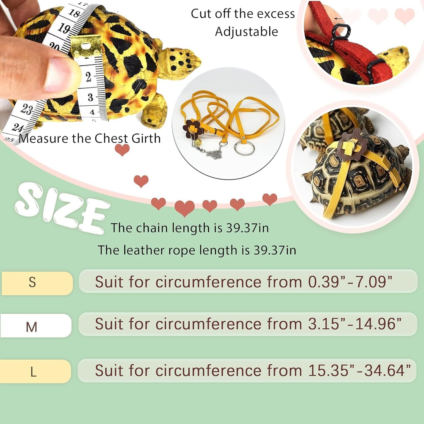 Yellow Turtle Harness Medium Size No Bell with Walking and Chest Straps Turtle Accessories for Turtles and Sea Turtles.