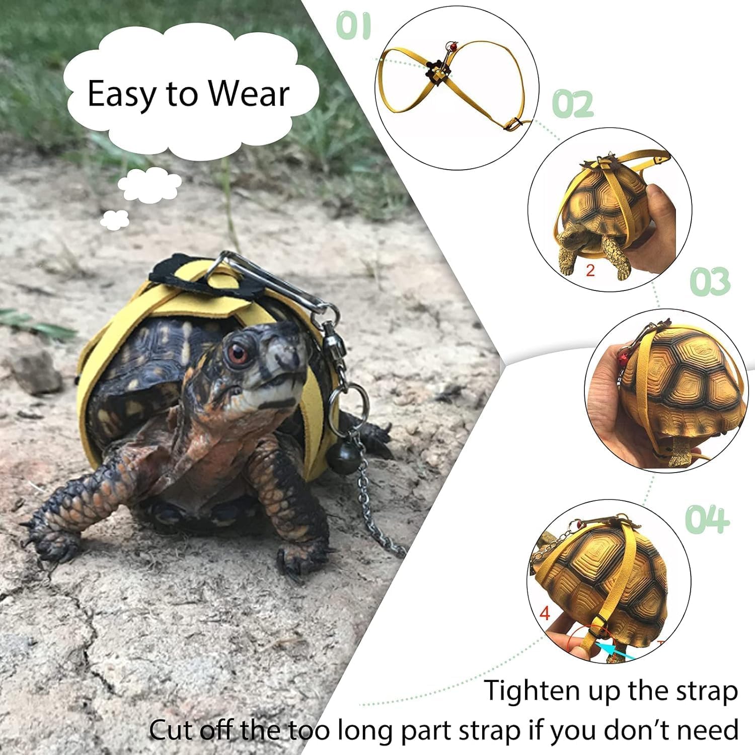 Yellow Turtle Harness Medium Size No Bell with Walking and Chest Straps Turtle Accessories for Turtles and Sea Turtles.