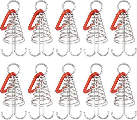 10 Pack Tent Pegs Aluminium Alloy Visgraat Shaped Windproof Octopus Tenthorns with Spring Clips Portable Rope Anchors for Camping Tents.
