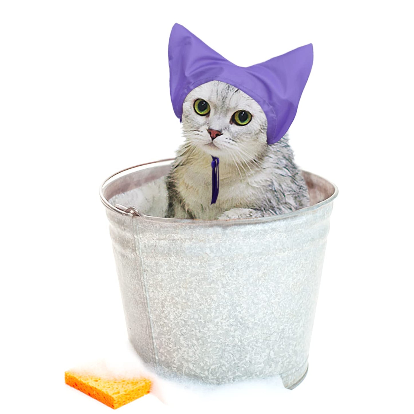 2 Pack Purple Waterproof Cat Shower Caps - Pet Ear Protection Covers for Bathing Rain - Water and Moisture Resistant Cat Ear Caps.