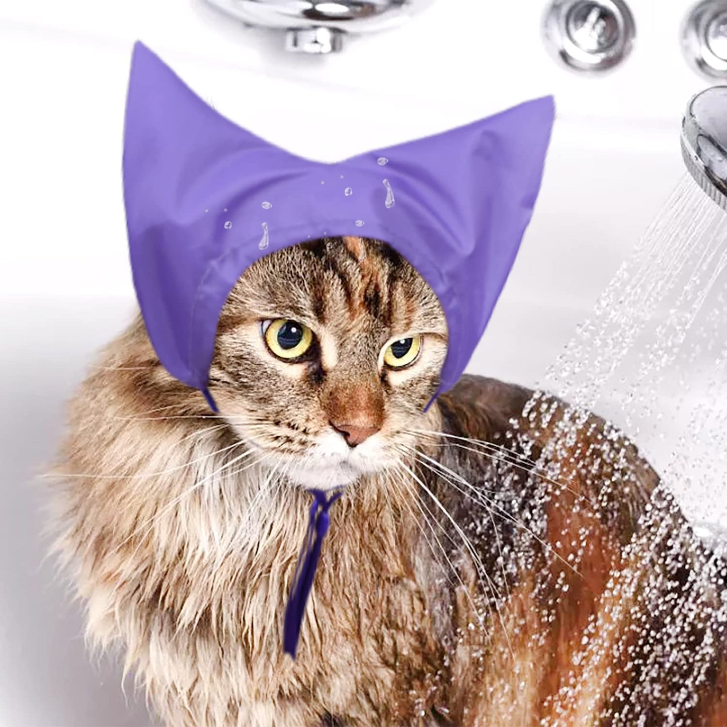 2 Pack Purple Waterproof Cat Shower Caps - Pet Ear Protection Covers for Bathing Rain - Water and Moisture Resistant Cat Ear Caps.