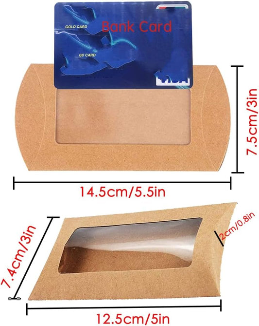 40 Pack Brown Kraft Paper Pillow Boxes with Clear Window for Cookies Candy Chocolate Jewelry Weddings Party Favors Gift Packaging.