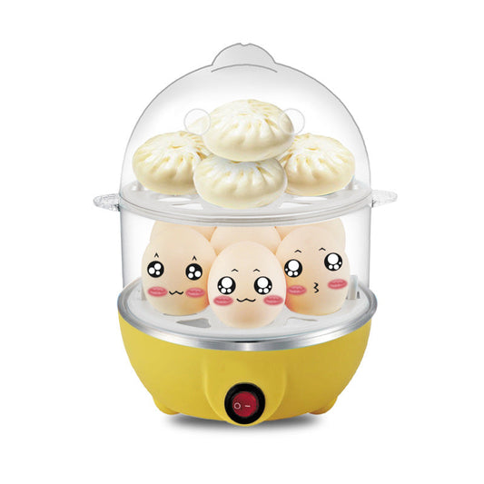 Electric Egg Cooker 14 Egg Capacity Double Layer with Timer Automatic Shut-Off 350W Multifunctional for Steaming Eggs Heating Milk Food Yellow.
