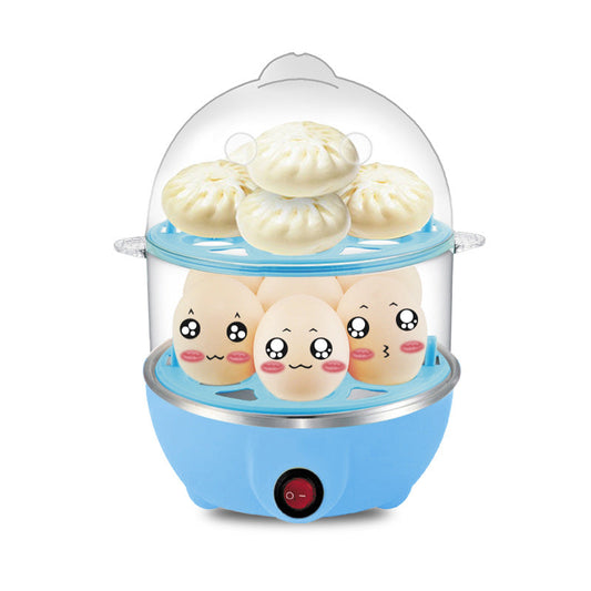 Electric Egg Cooker 14 Eggs Capacity with Timer and Automatic Shut-Off 350W Double Layer Multifunctional Egg Steamer for Milk and Food Heating Blue.