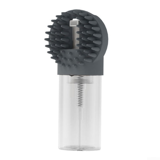 2-in-1 Silicone Pet Bath Brush with Shampoo Dispenser - Grey - Massage Grooming Tool for Dogs and Cats - Perfect for Bath Time Care.