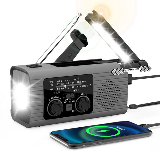 Multi-Colour Solar & Hand Crank Portable Radio 4000mAh Rechargeable Battery Operated Emergency Radio for Indoor Outdoor Use.