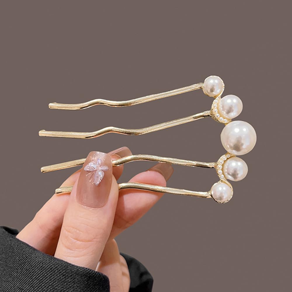 Pearl U-shaped Hair Clips 2 Pack Metal Hair Accessories Professional Hair Pins Bridal Party Festival Daily Use.