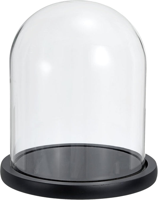 Glass Dome with Black Wooden Base - Clock Shaped Display Case - Home Decor - Desk Ornament - Christmas Decoration for Indoor Use.