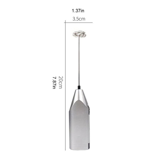 Electric Milk Frother Silver Handheld Mini Coffee Blender No Battery Required.