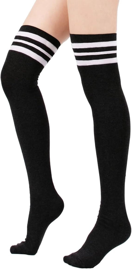 Women's Thick Stay Up Hold Up Striped Over Knee Casual Stockings.