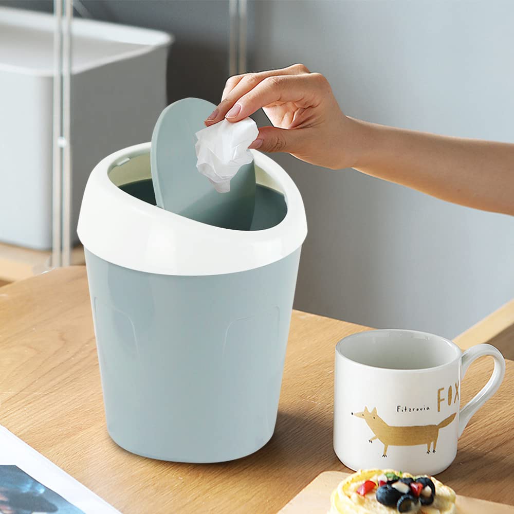 Small Trash Can with Swing Lid - Plastic Tabletop Waste Bin - Compact Bin for Office Kitchen Bathroom Student Home