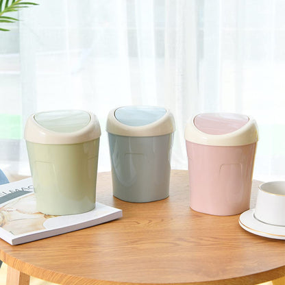 Small Trash Can with Swing Lid - Plastic Tabletop Waste Bin - Compact Bin for Office Kitchen Bathroom Student Home