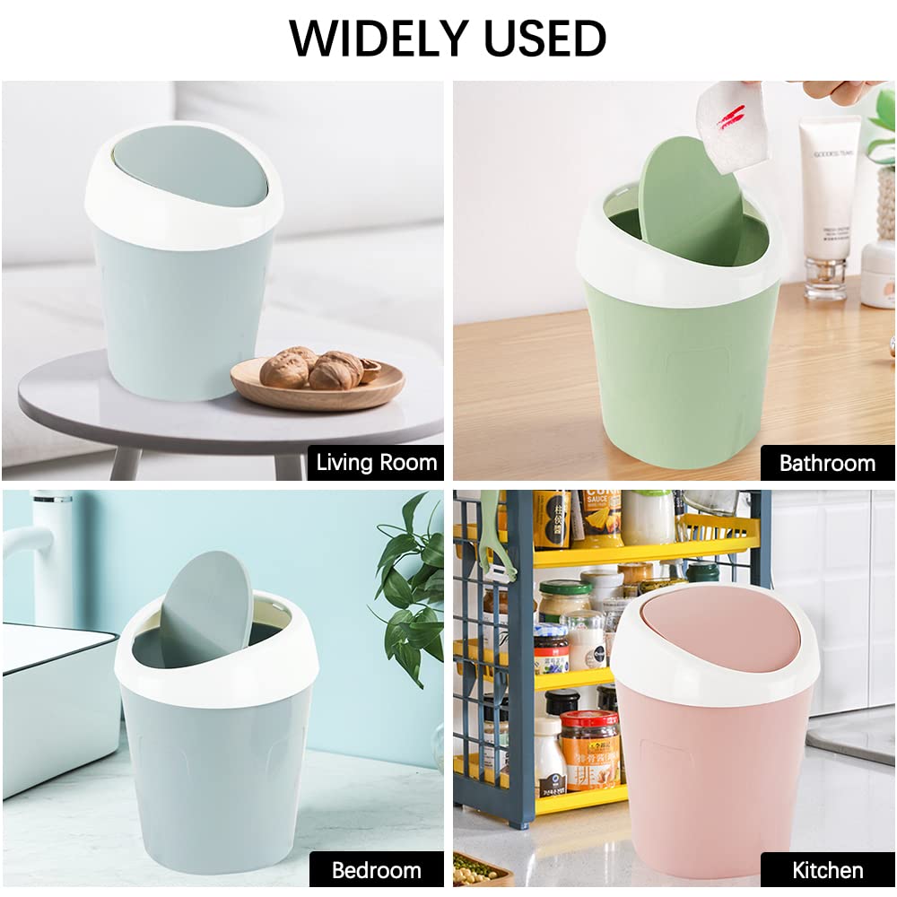 Small Trash Can with Swing Lid - Plastic Tabletop Waste Bin - Compact Bin for Office Kitchen Bathroom Student Home