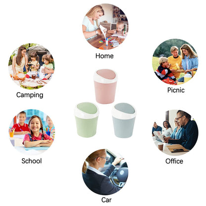 Small Trash Can with Swing Lid - Plastic Tabletop Waste Bin - Compact Bin for Office Kitchen Bathroom Student Home