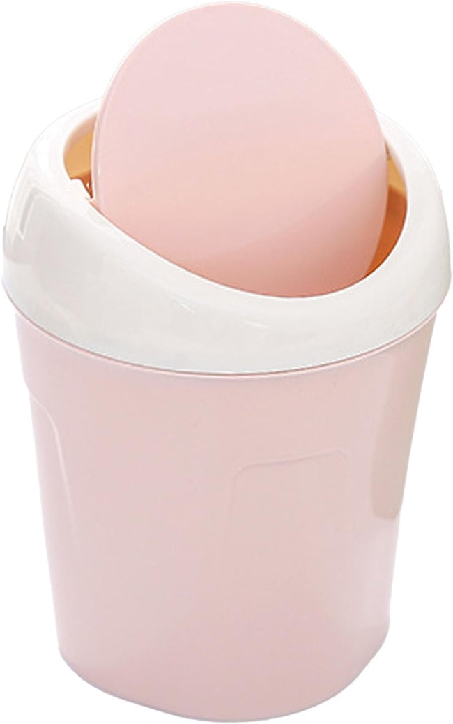 Small Trash Can with Swing Lid - Plastic Desktop Waste Bin for Office Kitchen Bathroom Student Accommodation. Hover Image