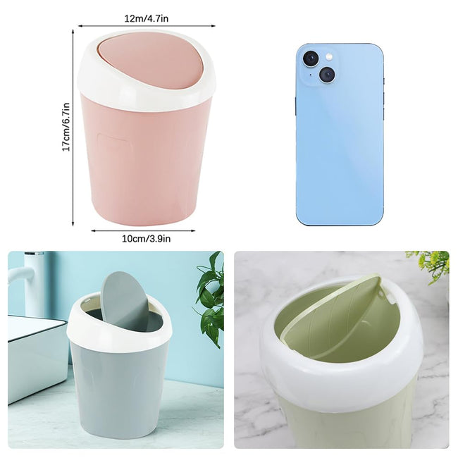 Small Trash Can with Swing Lid - Plastic Desktop Waste Bin for Office Kitchen Bathroom Student Accommodation Main Image
