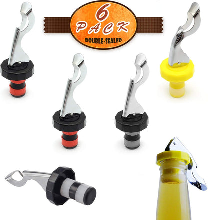 6 Pack Silicone Vacuum Bottle Stoppers Red Yellow Black for Wine Champagne Beer Whisky Soft Drinks Water Airtight Reusable.