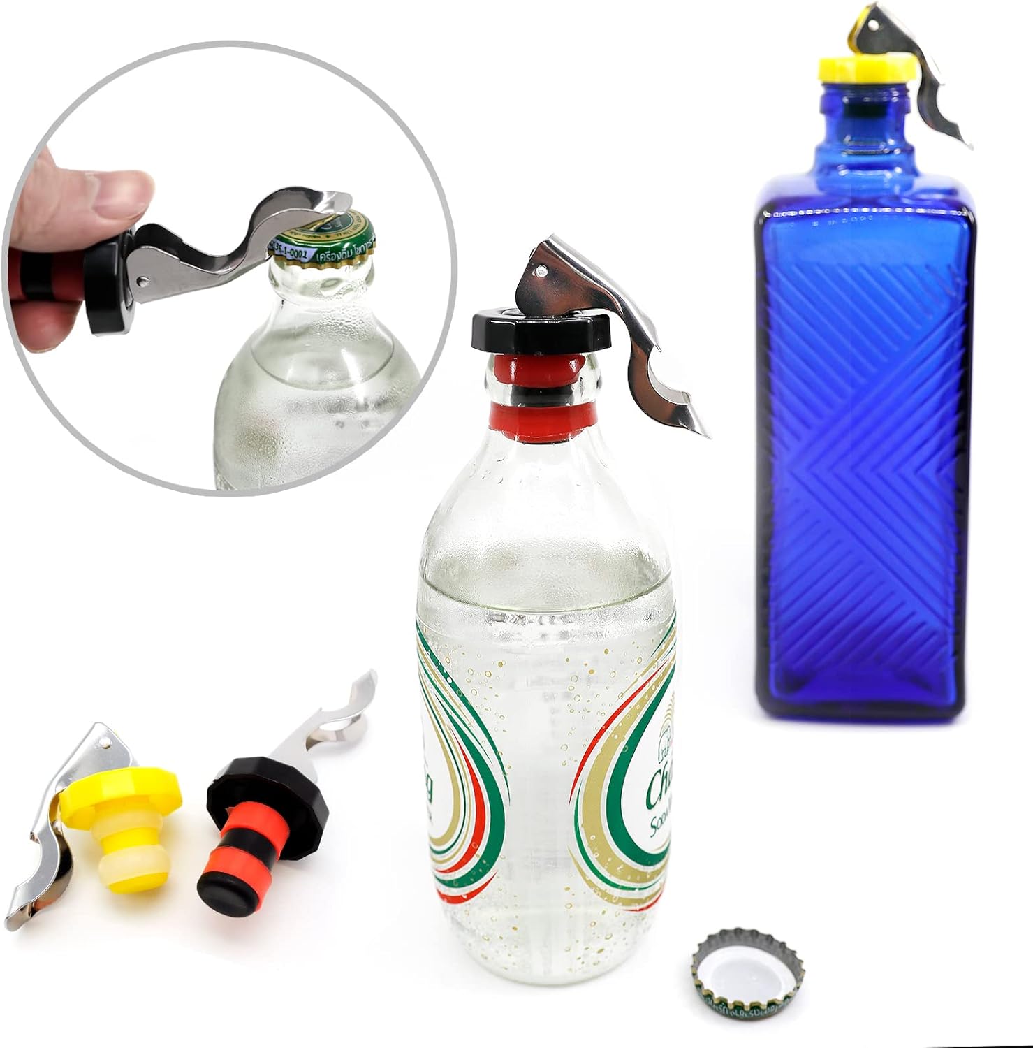 6 Pack Silicone Vacuum Bottle Stoppers Red Yellow Black for Wine Champagne Beer Whisky Soft Drinks Water Airtight Reusable.