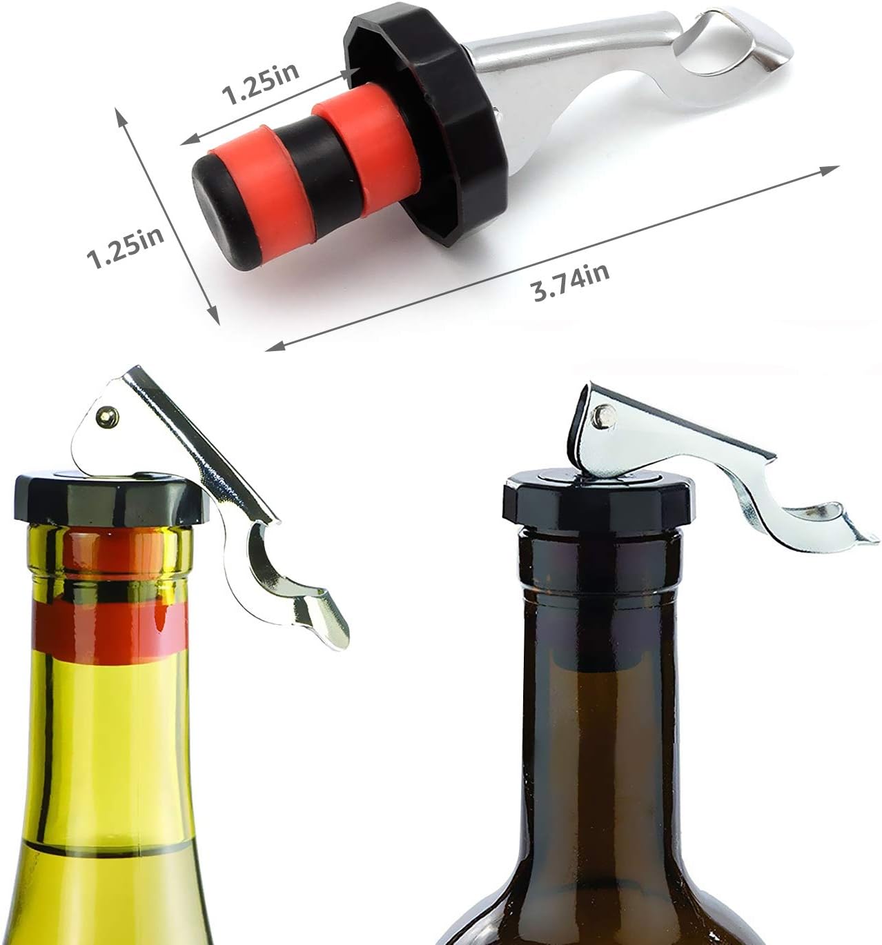 6 Pack Silicone Vacuum Bottle Stoppers Red Yellow Black for Wine Champagne Beer Whisky Soft Drinks Water Airtight Reusable.