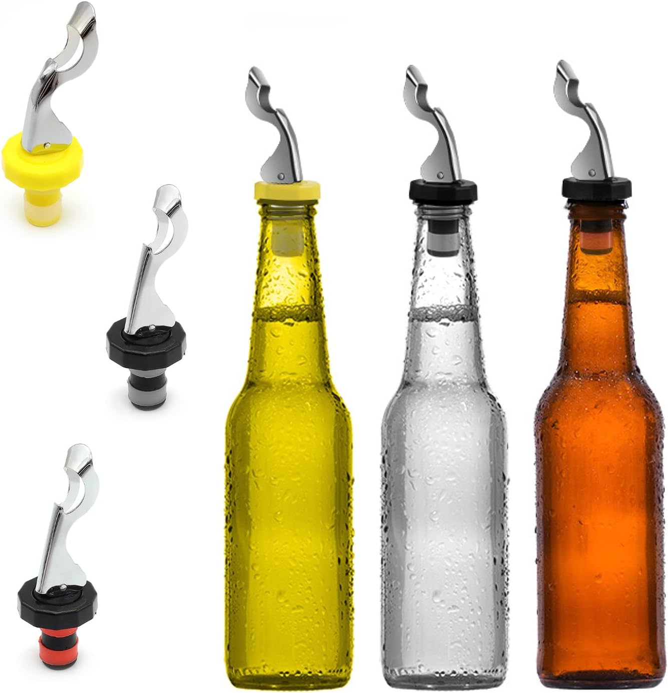 6 Pack Silicone Vacuum Bottle Stoppers Red Yellow Black for Wine Champagne Beer Whisky Soft Drinks Water Airtight Reusable.