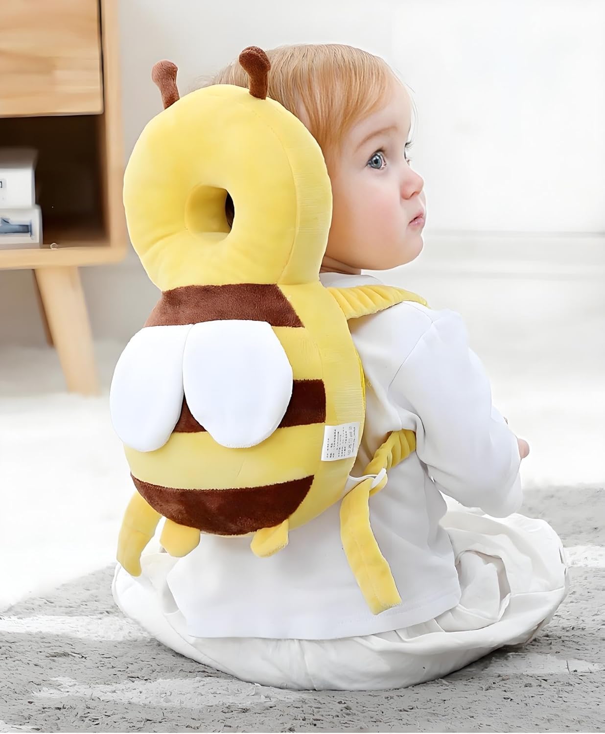 Adjustable Kids Safety Pillow 30cm x 18cm Yellow Toddler Head Protector Cushion for Safe Playtime.