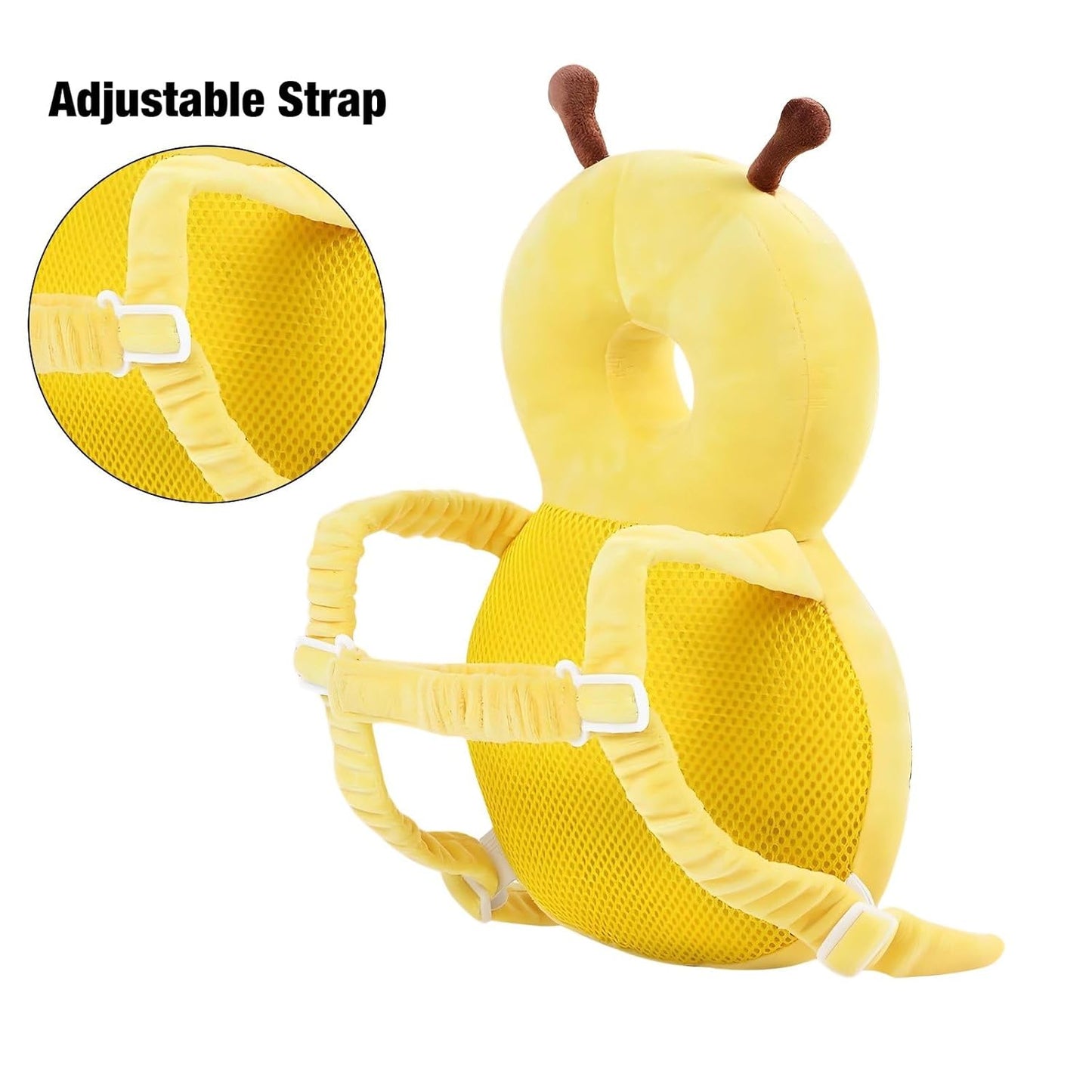 Adjustable Kids Safety Pillow 30cm x 18cm Yellow Toddler Head Protector Cushion for Safe Playtime.