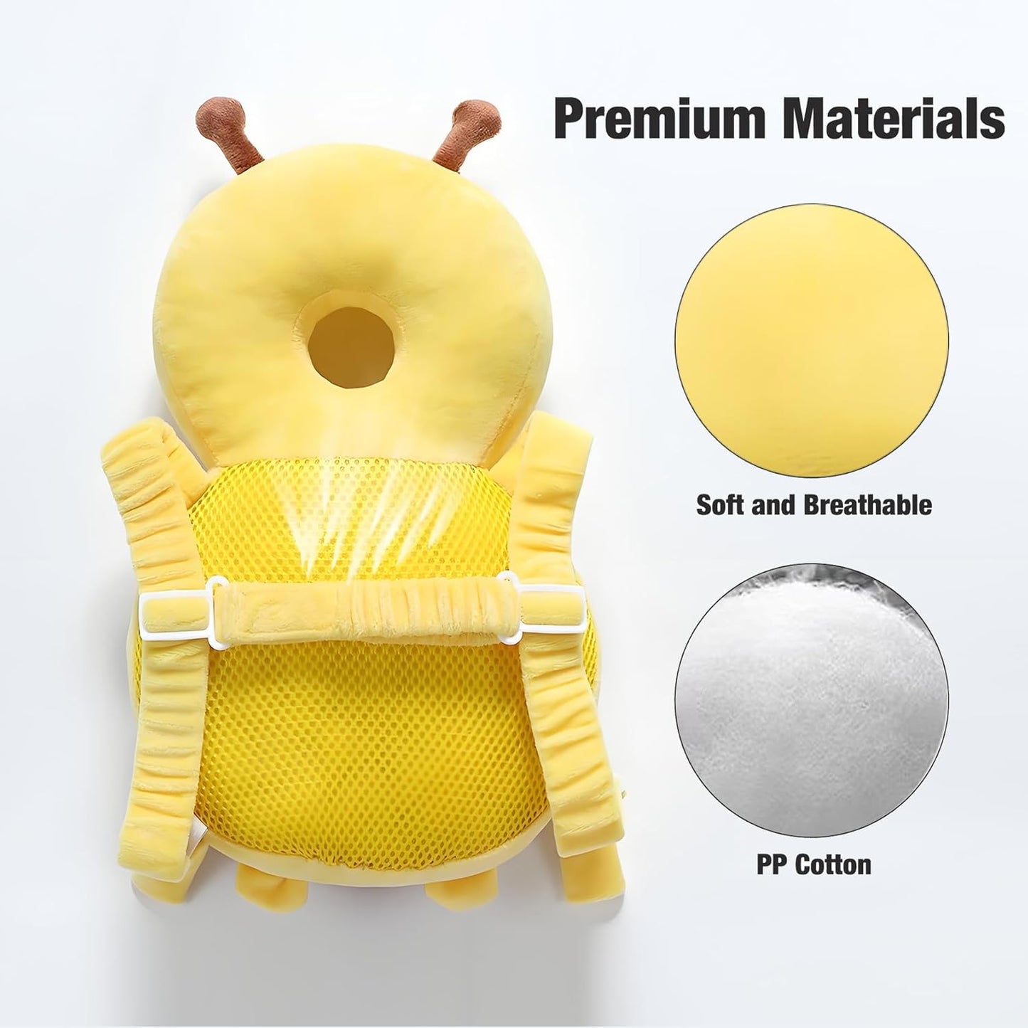 Adjustable Kids Safety Pillow 30cm x 18cm Yellow Toddler Head Protector Cushion for Safe Playtime.
