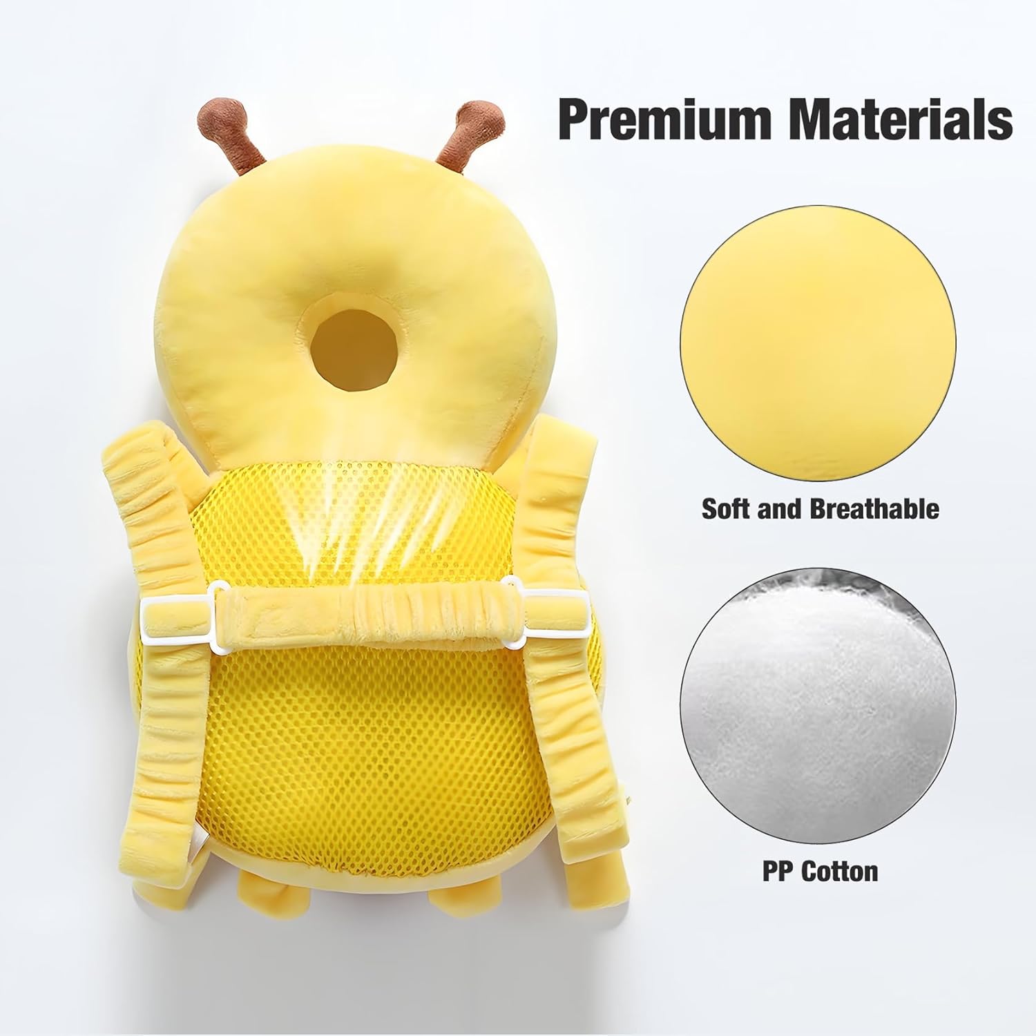 Adjustable Kids Safety Pillow 30cm x 18cm Yellow Toddler Head Protector Cushion for Safe Playtime.