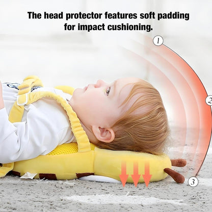 Adjustable Kids Safety Pillow 30cm x 18cm Yellow Toddler Head Protector Cushion for Safe Playtime.