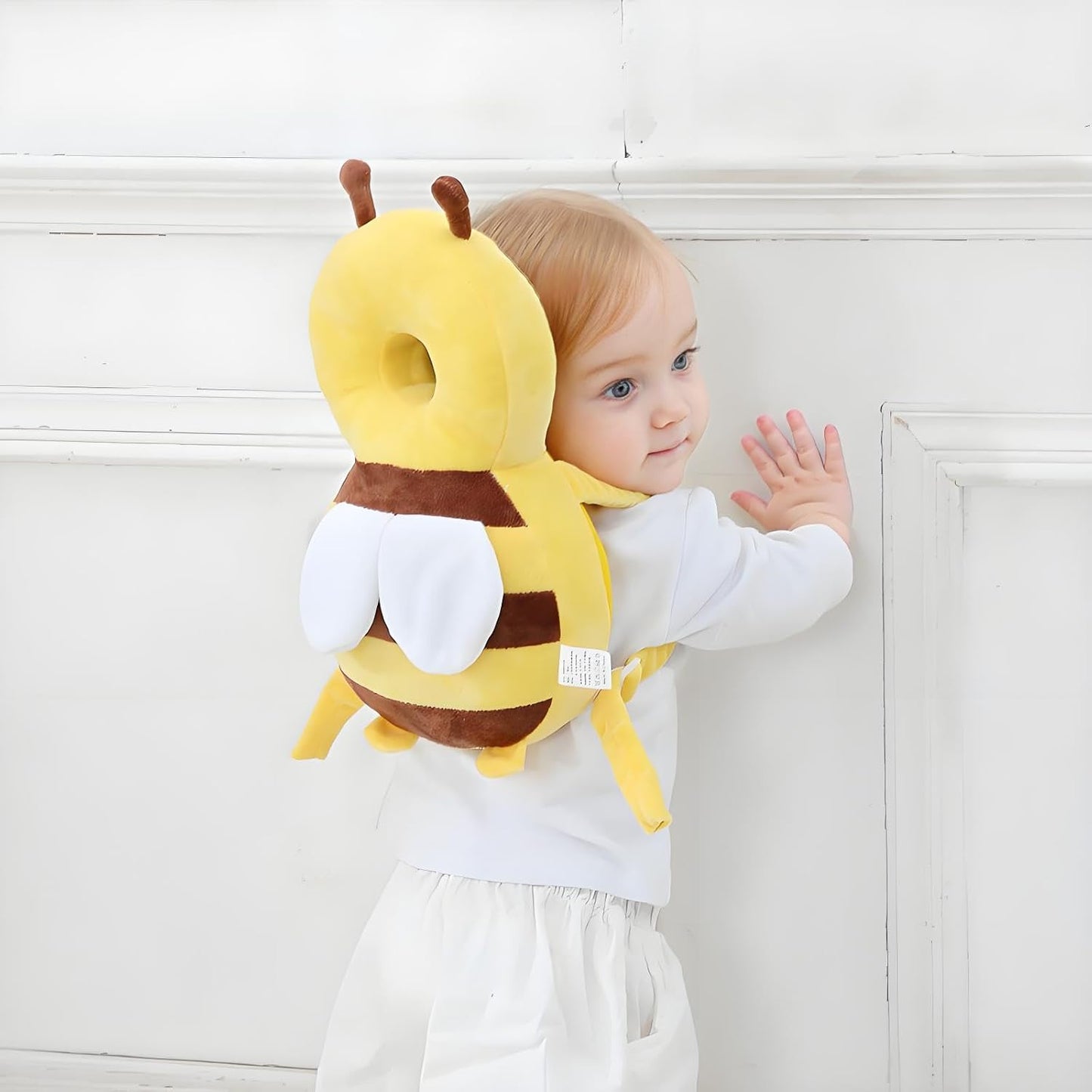 Adjustable Kids Safety Pillow 30cm x 18cm Yellow Toddler Head Protector Cushion for Safe Playtime.