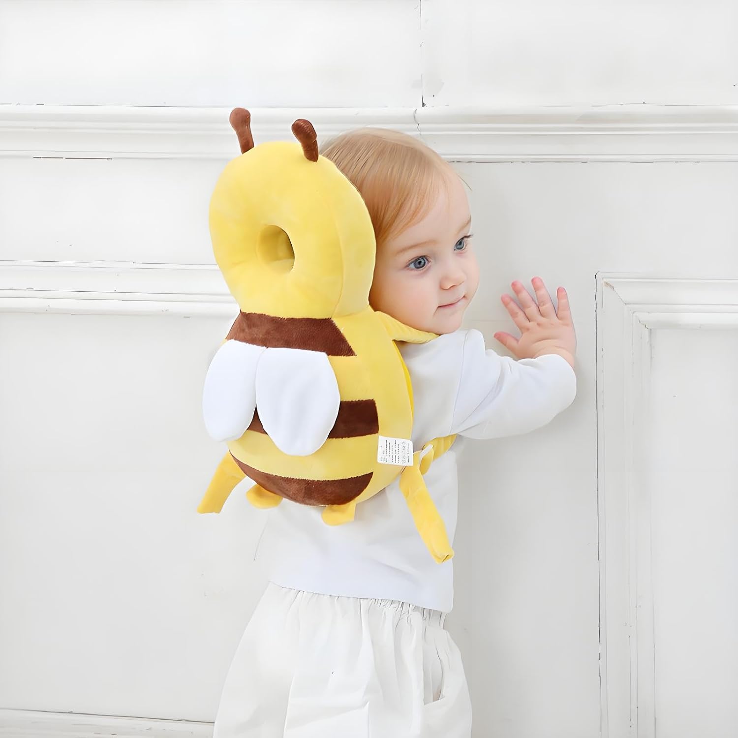 Adjustable Kids Safety Pillow 30cm x 18cm Yellow Toddler Head Protector Cushion for Safe Playtime.