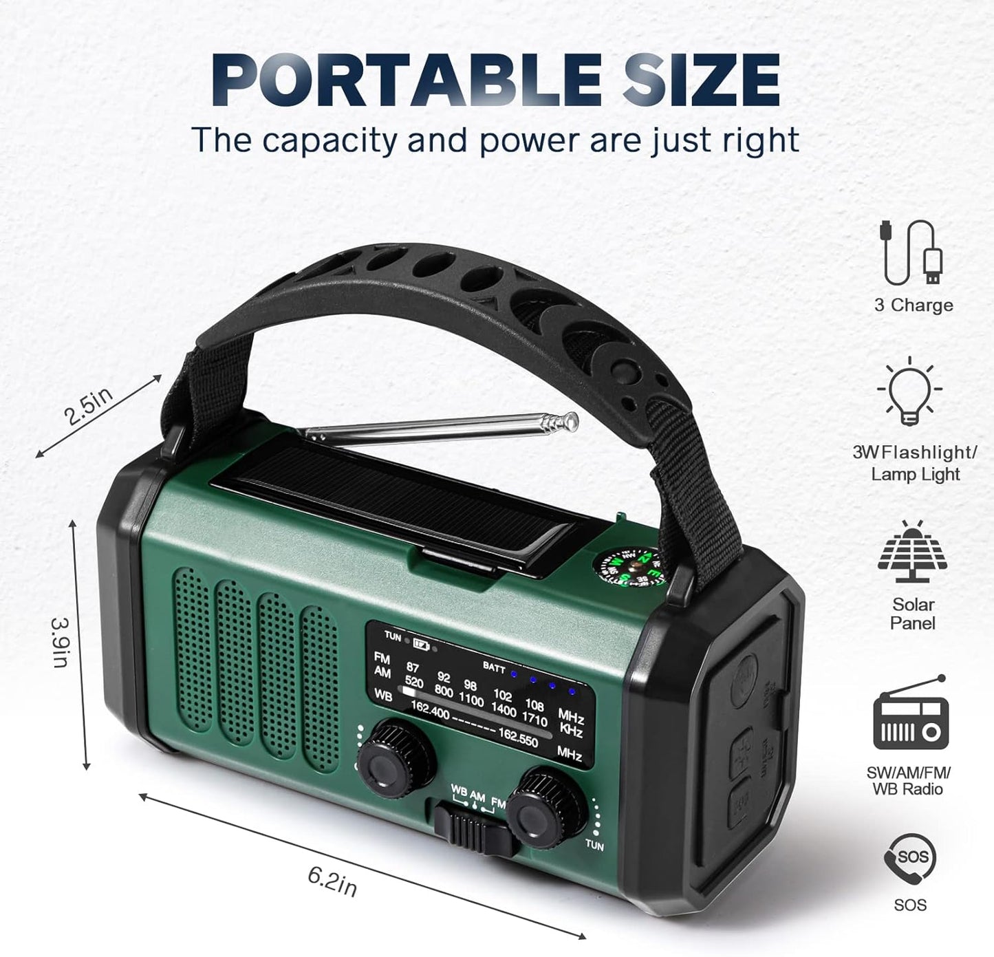 10000mAh Solar Powered Emergency Radio & Power Bank All-in-1 Survival Device with Hand Crank NOAA Alert Powerful Flashlight for Outdoor Camping and Emergency Use.